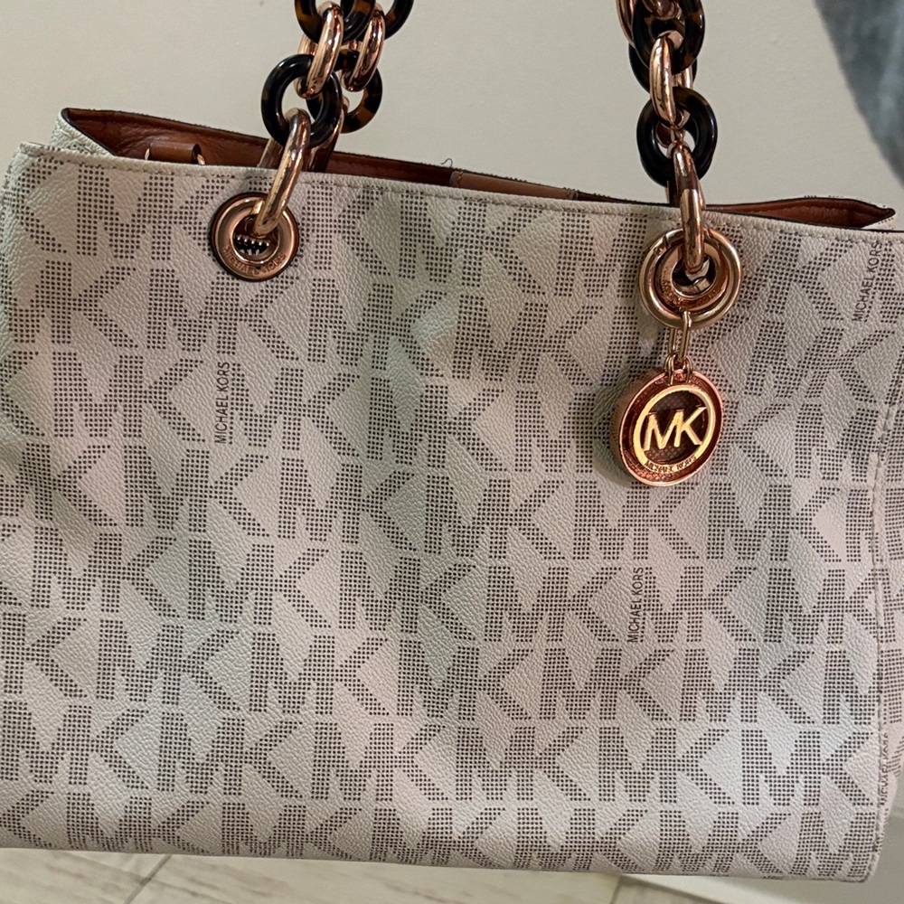 Michael Kors Cream and Brown MK Shoulder Bag - Picture 10 of 15